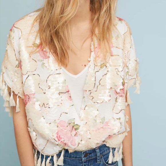 RARE Anthropologie Traffic People Rosie Sequin Kimono - Picture 2 of 8